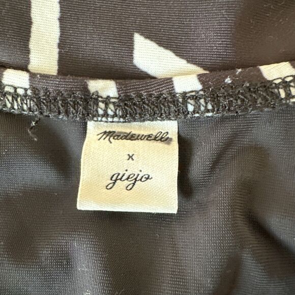 Madewell x Giejo Scoop Neck One Piece Swimsuit Size Large Black White Low Back - Picture 6 of 7